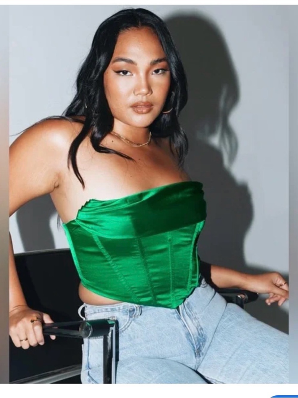 Green Satin Strapless Corset Top - Women
